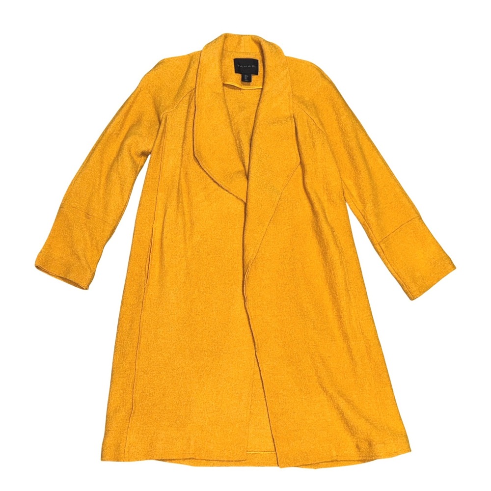 Tahari Wool Blend Open Front‎ Duster Coat Womens Small Mustard Yellow EUC